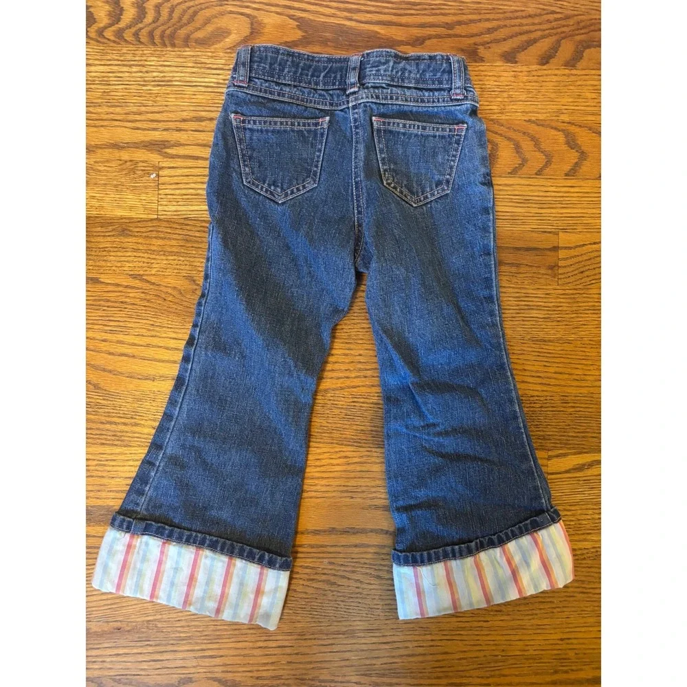 Vintage Gymboree Girls Beaded Flare Jeans Striped Cuffs Size 3 Adjustable Waist